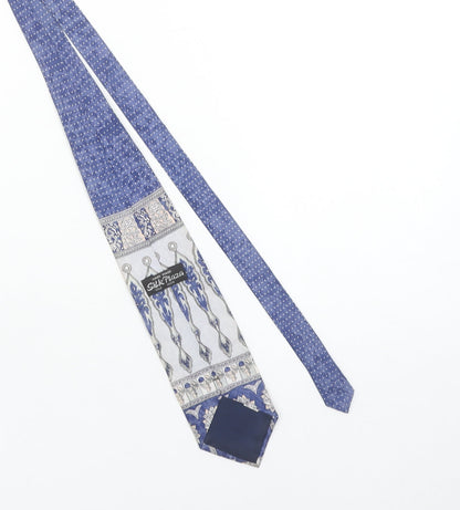 Silk Plaza Men's Blue Floral Handmade 100% Silk Tie