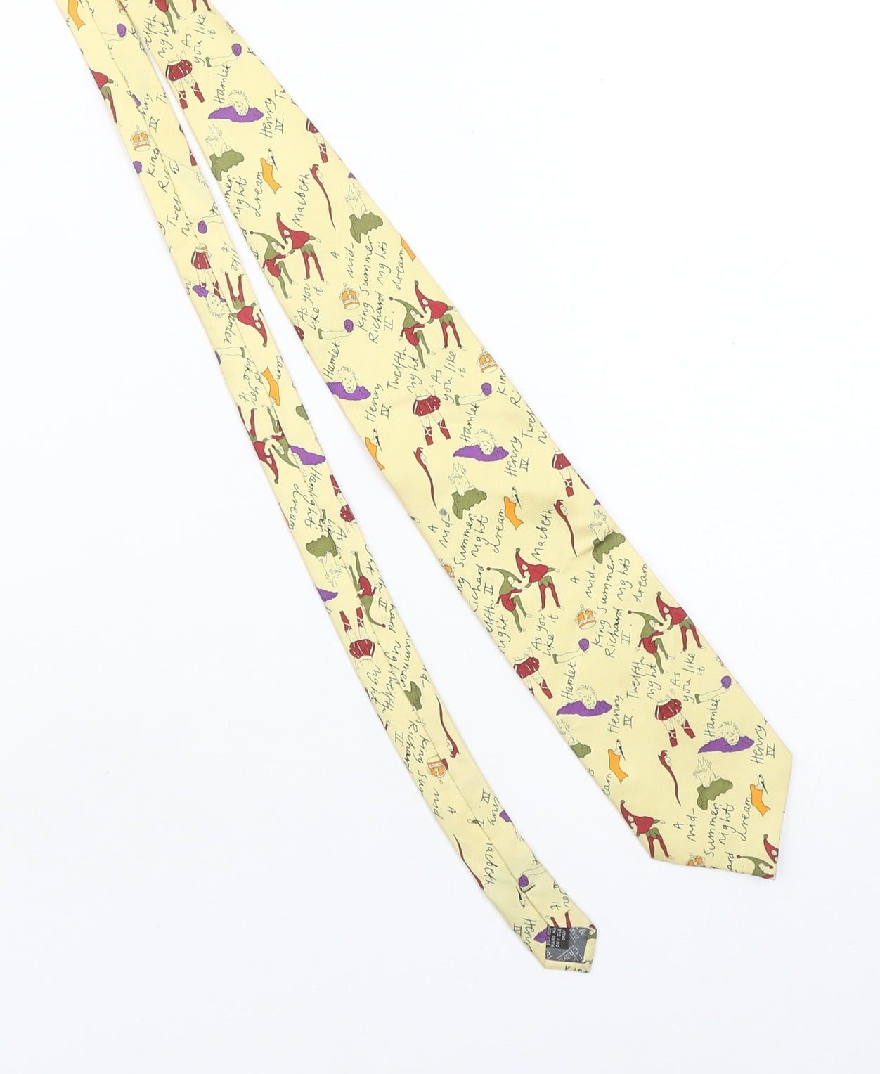 Fox & Chave Men's Yellow Novelty Printed 100% Silk Handmade Tie