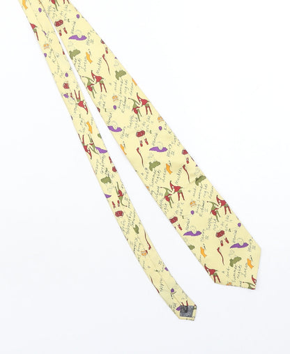 Fox & Chave Men's Yellow Novelty Printed 100% Silk Handmade Tie