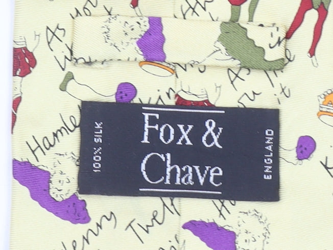 Fox & Chave Men's Yellow Novelty Printed 100% Silk Handmade Tie