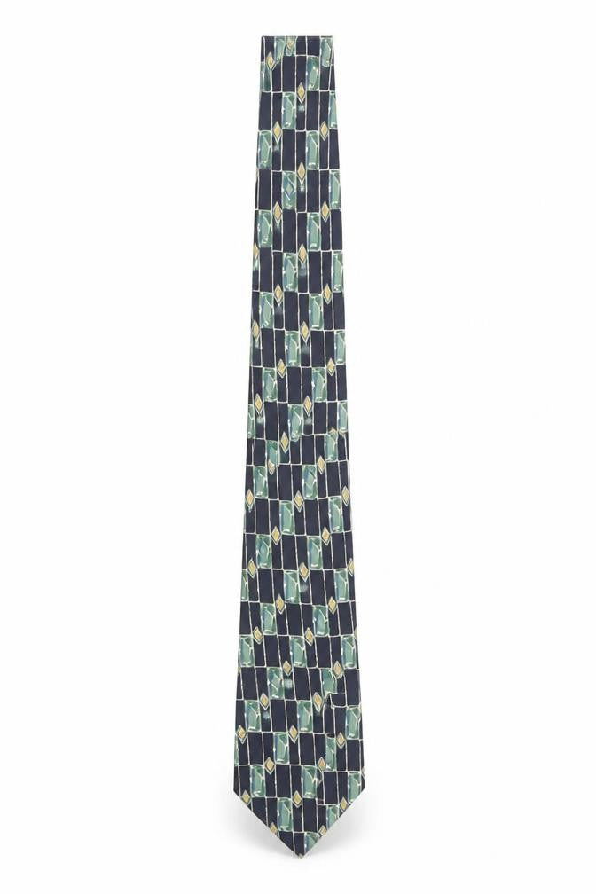 Mens Copperstone Blue Geometric 100% Silk Pointed Tie