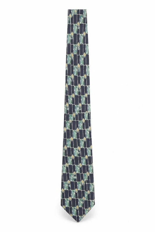 Mens Copperstone Blue Geometric 100% Silk Pointed Tie