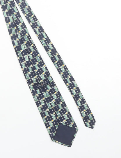 Copperstone Men's Blue Geometric 100% Silk Pointed Tie