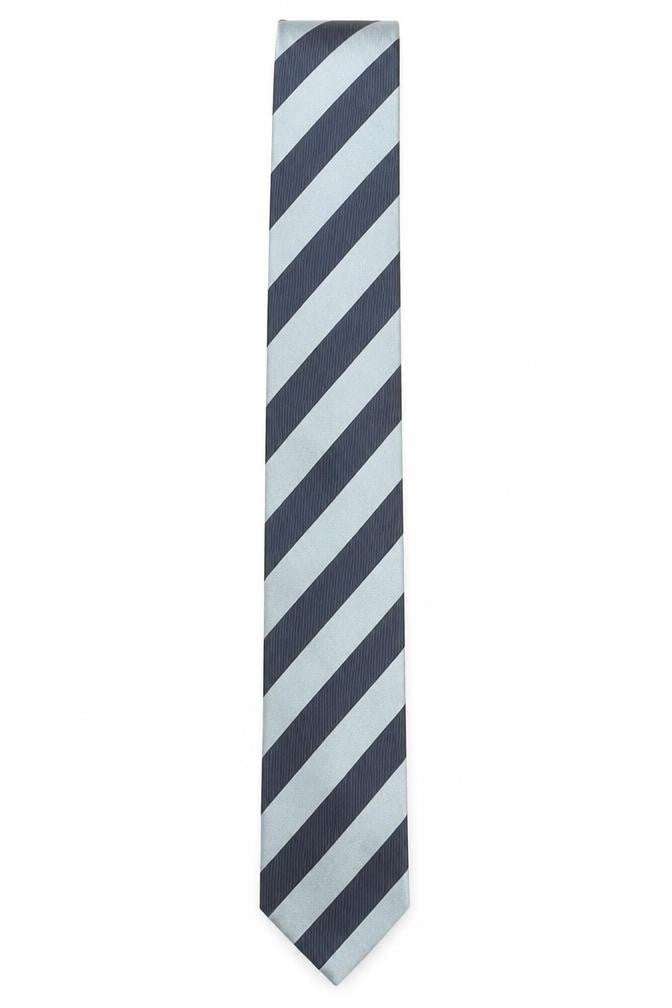 Mens La Corona Blue Striped 100% Silk Pointed Tie