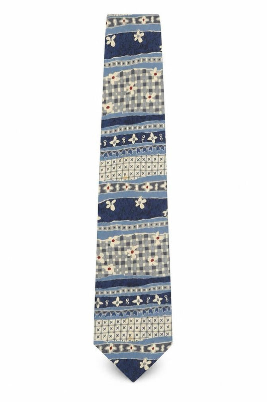 Mens Marks and Spencer Blue Geometric 100% Silk Pointed Tie
