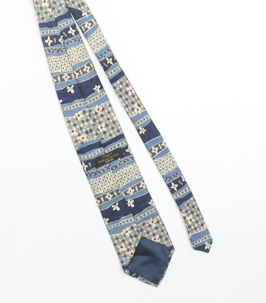 Marks and Spencer Men's Blue Geometric Pattern Silk Tie