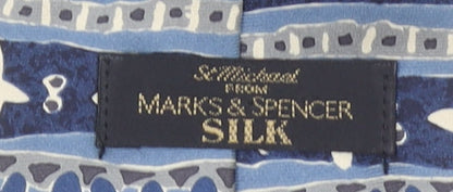 Marks and Spencer Men's Blue Geometric Pattern Silk Tie