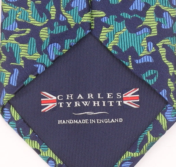 Charles Tyrwhitt Men's Blue Green Camouflage Silk Handmade Tie One Size