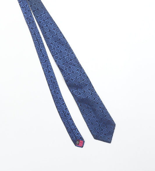 Balmain Paris Men's Blue Geometric Silk Tie Slim Designer Style