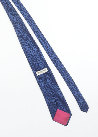 Balmain Paris Men's Blue Geometric Silk Tie Slim Designer Style