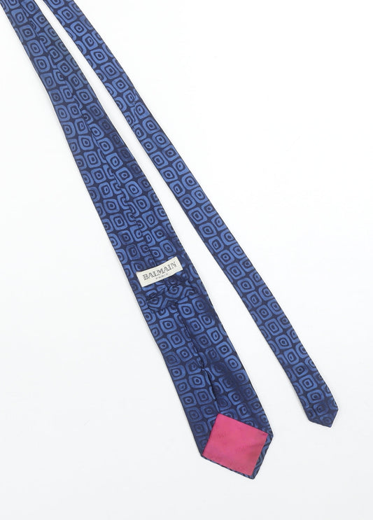 Balmain Paris Men's Blue Geometric Silk Tie Slim Designer Style