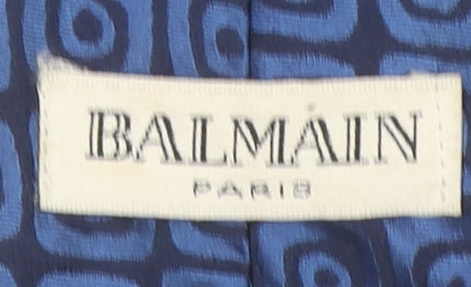 Balmain Paris Men's Blue Geometric Silk Tie Slim Designer Style