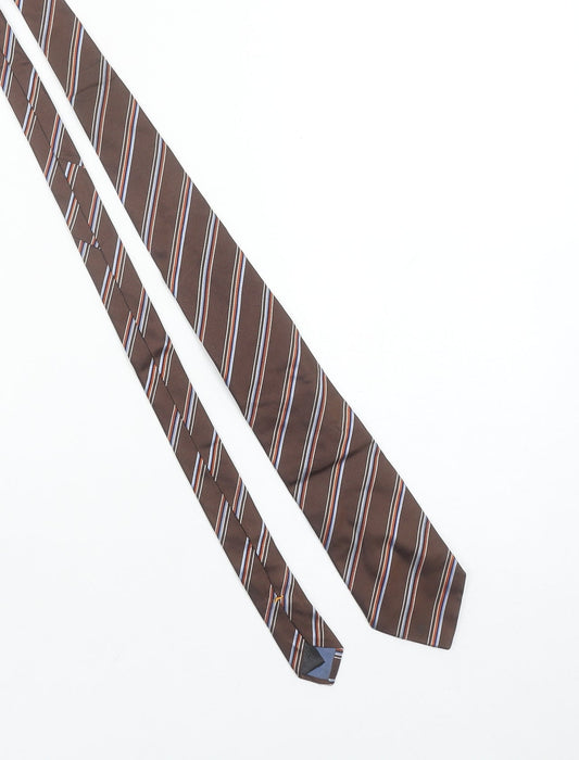 Massimo Dutti Men's Brown Striped Silk Slim Tie One Size