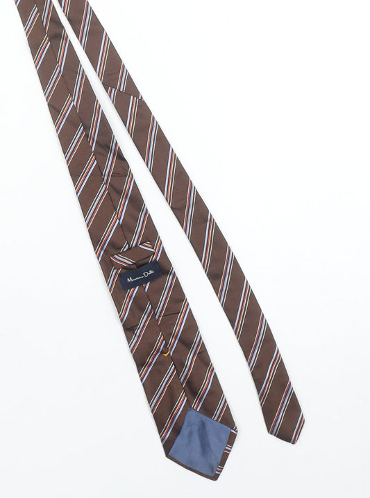 Massimo Dutti Men's Brown Striped Silk Slim Tie One Size