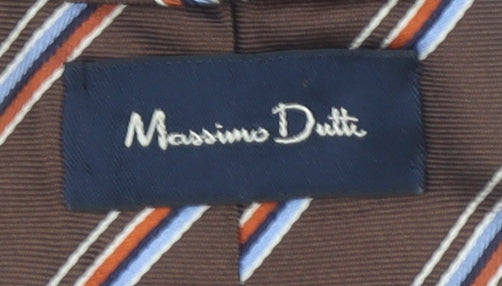 Massimo Dutti Men's Brown Striped Silk Slim Tie One Size