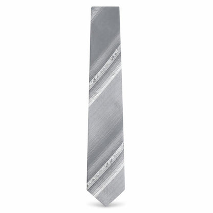 Mens Pierre Balmain Grey Striped 100% Polyester Designer Tie