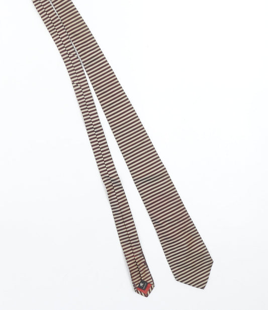 Marques Hovel Men's Brown Striped Pure Silk Slim Tie