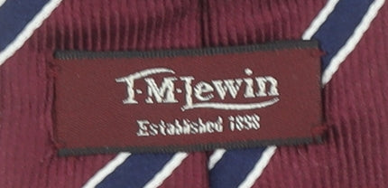 T.M.Lewin Men's Red Striped Handmade Pure Silk Slim Tie