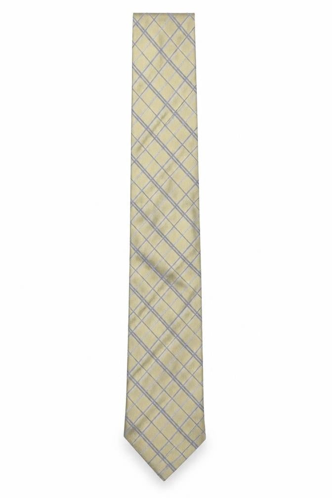 Mens Tie Rack Beige Plaids & Checks 100% Silk Pointed Tie