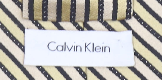 Calvin Klein Men's Beige Striped Silk Designer Tie One Size