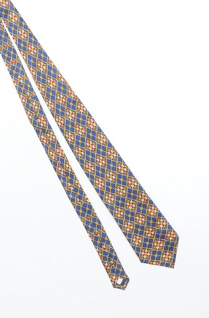 Silk Thredz London Men's Blue Geometric 100% Silk Hand Sewn Tie