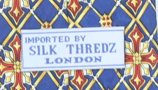 Silk Thredz London Men's Blue Geometric 100% Silk Hand Sewn Tie