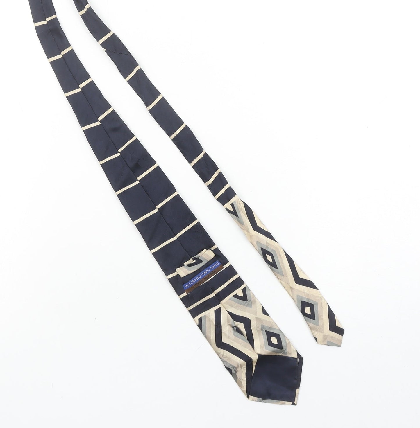 Nuccio Dottavio Sarto Men's Navy Beige Geometric Silk Tie One Size