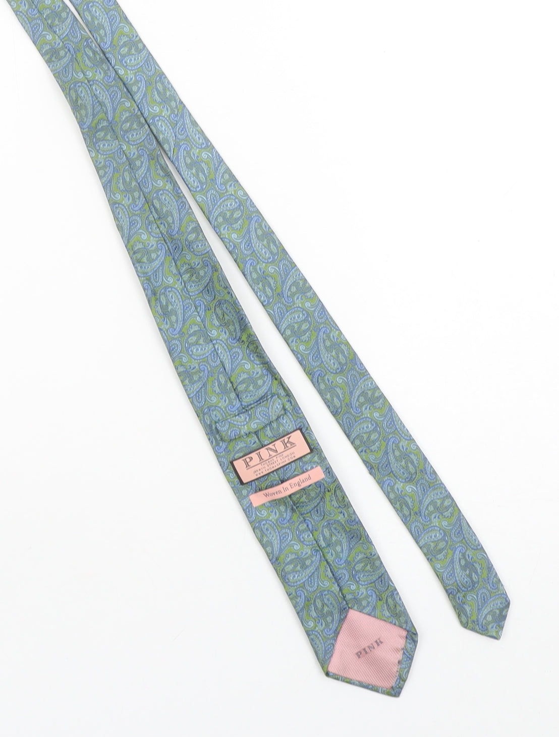 Thomas Pink Men's Blue Green Paisley 100% Silk Tie Woven in England
