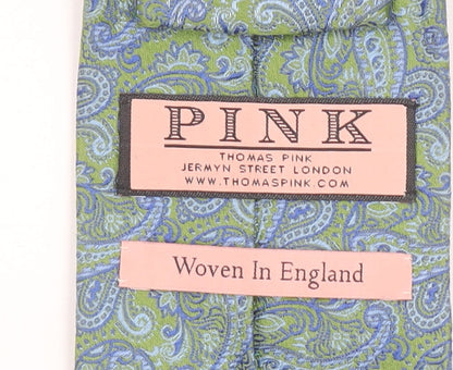 Thomas Pink Men's Blue Green Paisley 100% Silk Tie Woven in England