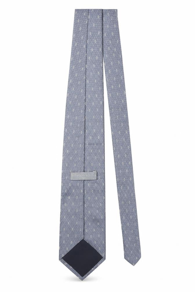 Mens Charles de la Jonquière Grey Geometric 100% Silk Designer Tie