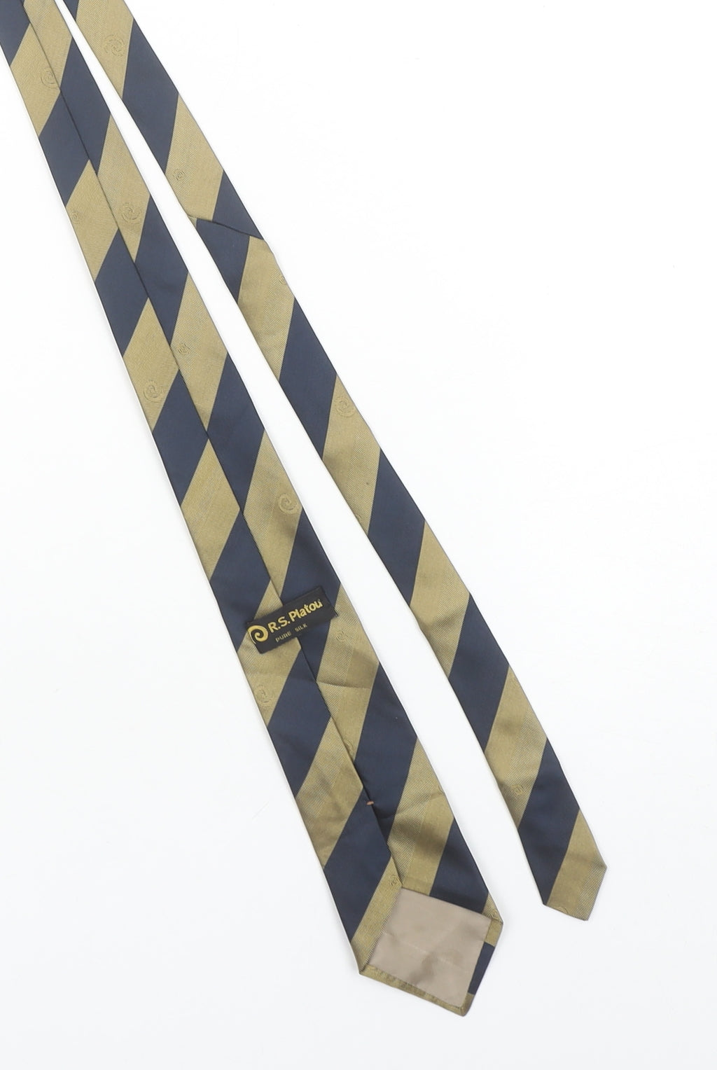 R.S. Platou Men's Blue and Gold Striped Silk Tie