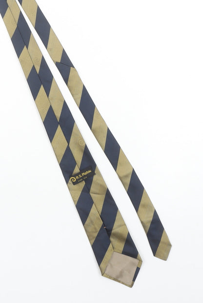 R.S. Platou Men's Blue and Gold Striped Silk Tie