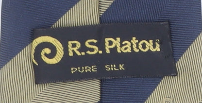 R.S. Platou Men's Blue and Gold Striped Silk Tie