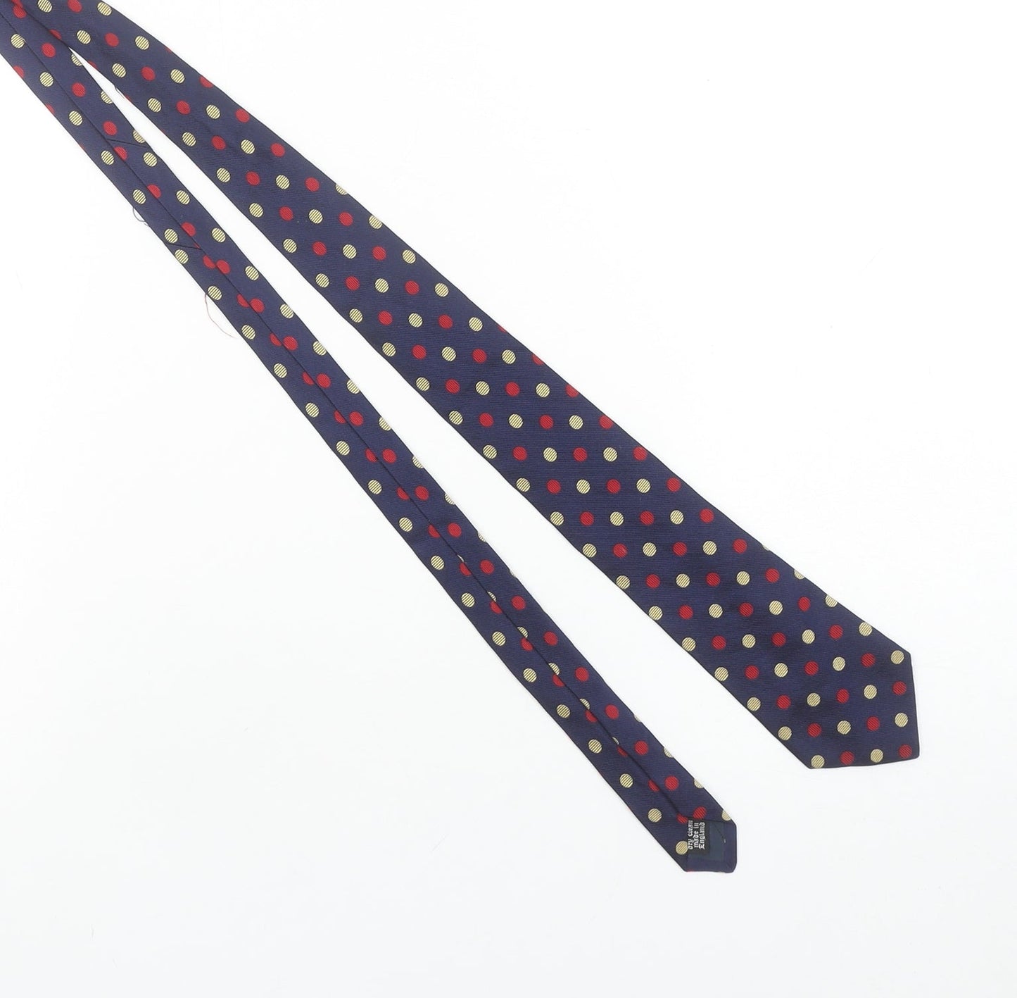 James Meade Men's Navy Pure Silk Polka Dot Tie - Excellent Condition