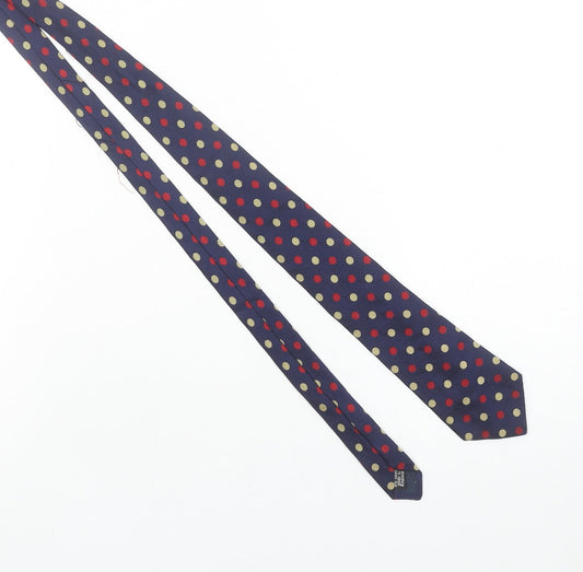 James Meade Men's Navy Pure Silk Polka Dot Tie - Excellent Condition
