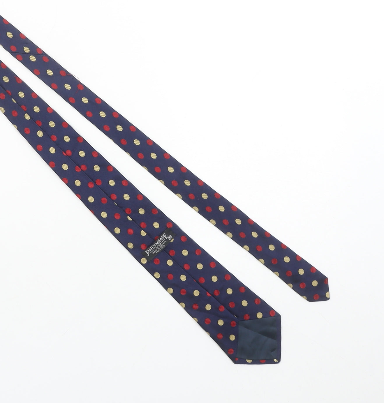 James Meade Men's Navy Pure Silk Polka Dot Tie - Excellent Condition