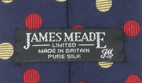 James Meade Men's Navy Pure Silk Polka Dot Tie - Excellent Condition
