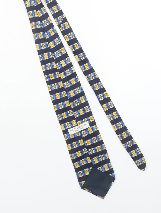 Scott & Taylor Men's Blue Yellow Striped Pure Silk Tie