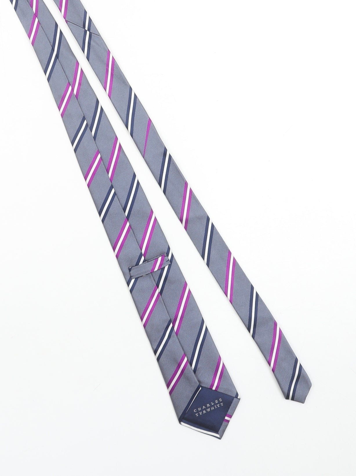 Charles Tyrwhitt Men’s Grey Striped Silk Slim Tie One Size