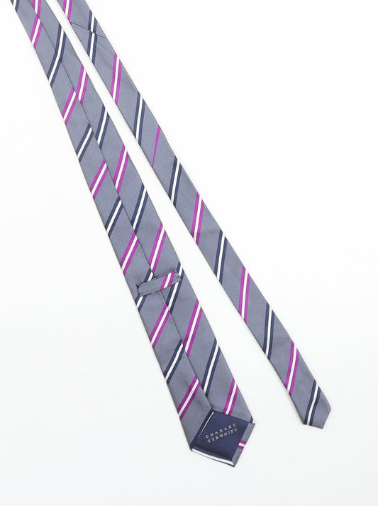 Charles Tyrwhitt Men’s Grey Striped Silk Slim Tie One Size