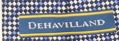 Dehavilland Men's Blue Checked 100% Silk Slim Tie