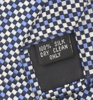 Dehavilland Men's Blue Checked 100% Silk Slim Tie