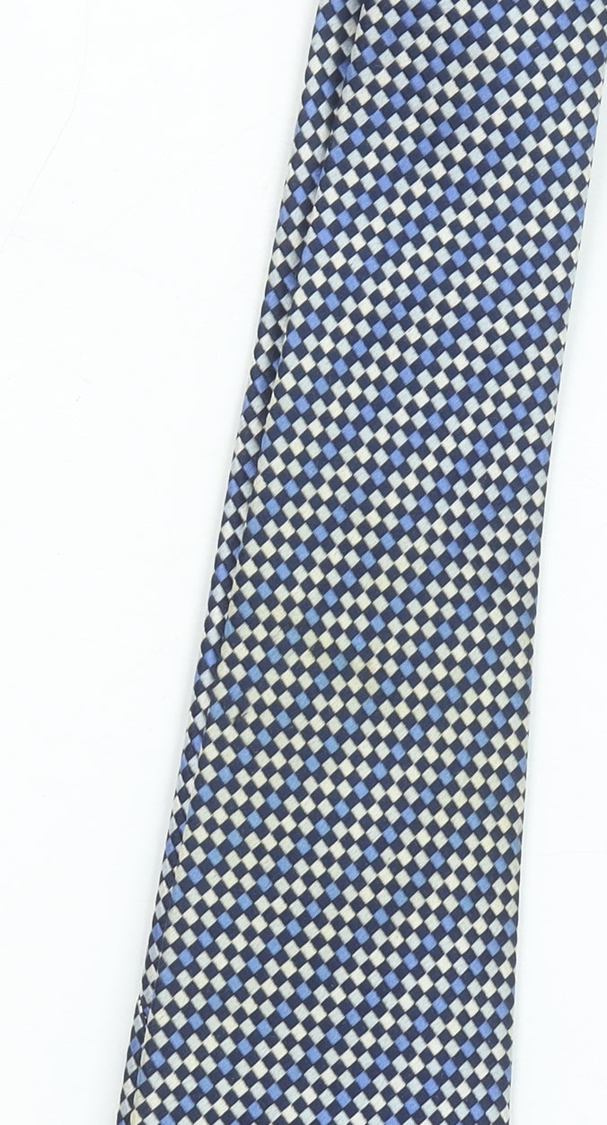 Dehavilland Men's Blue Checked 100% Silk Slim Tie