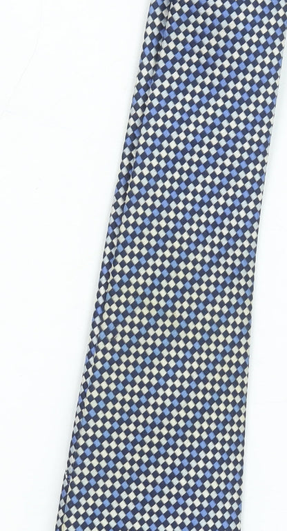 Dehavilland Men's Blue Checked 100% Silk Slim Tie