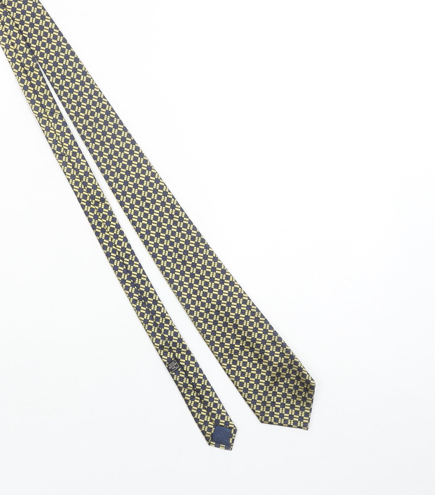 Pink London Men's Blue and Gold Geometric Silk Slim Tie 176cm