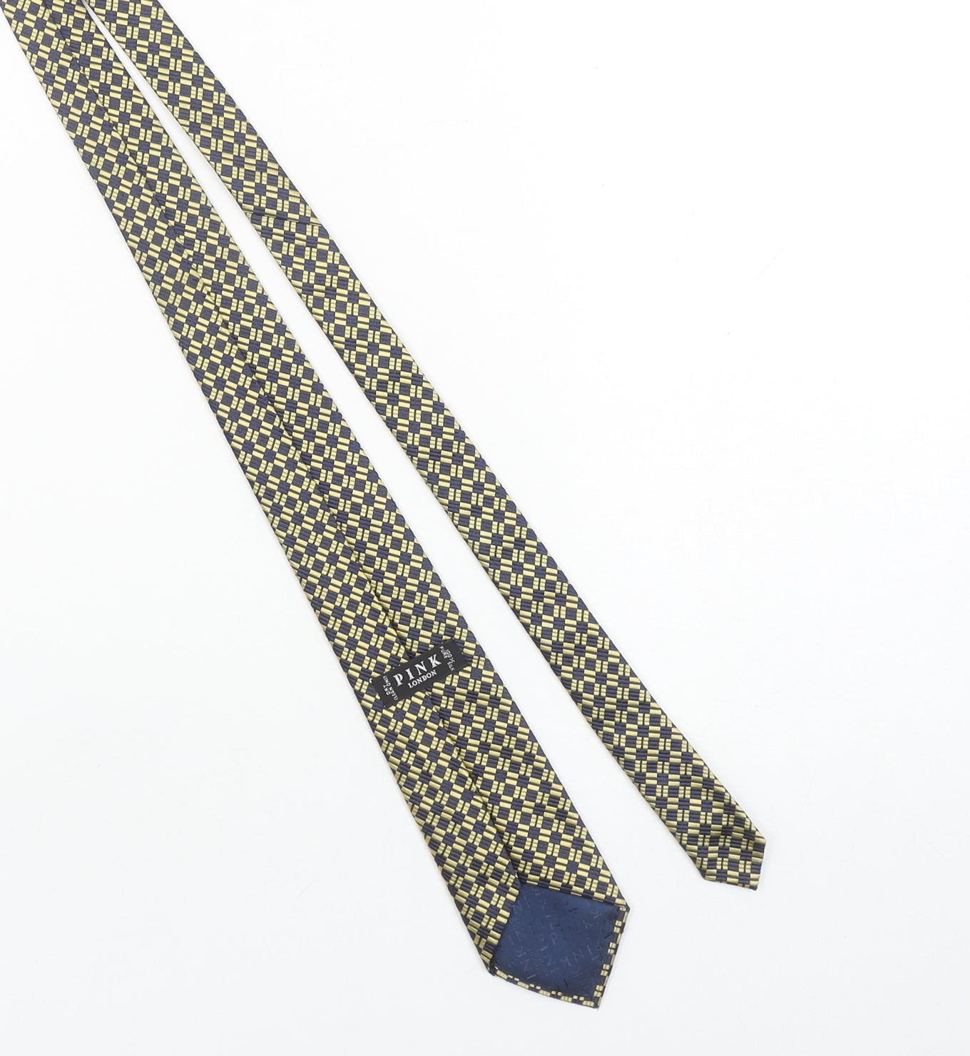 Pink London Men's Blue and Gold Geometric Silk Slim Tie 176cm