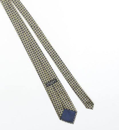 Pink London Men's Blue and Gold Geometric Silk Slim Tie 176cm