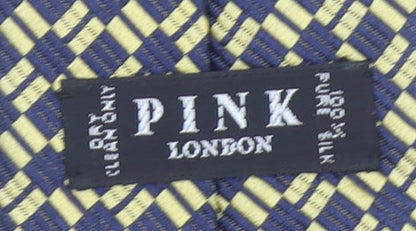 Pink London Men's Blue and Gold Geometric Silk Slim Tie 176cm