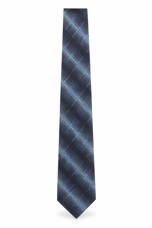Front view of French Connection Men's Blue Plaid Silk Tie – Stylish Designer Accessory