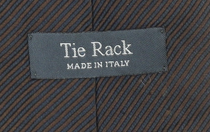 Mens Tie Rack Brown Striped 100% Silk Designer Tie